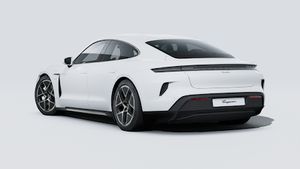 Exterior view of Taycan Turbo showing the back and left side of the car