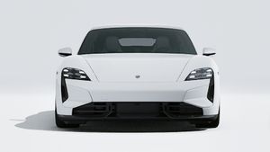 Exterior view of Taycan Turbo S showing the front of the car