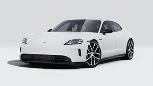 Exterior view of Taycan Sport Turismo Black Edition showing the front and left side of the car