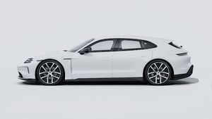 Exterior view of Taycan Sport Turismo Black Edition showing the left side of the car