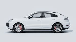 Exterior view of Cayenne Turbo E-Hybrid Coupé showing the left side of the car