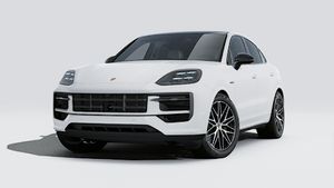 Exterior view of Cayenne E-Hybrid Coupé Black Edition showing the front and left side of the car