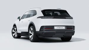 Exterior view of Cayenne Electric showing the back and left side of the car