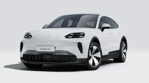 Exterior view of Cayenne Coupé Electric showing the front and left side of the car