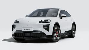 Exterior view of Cayenne Turbo Coupé Electric showing the front and left side of the car