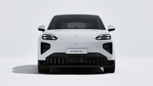 Exterior view of Cayenne Turbo Coupé Electric showing the front of the car
