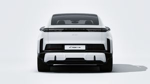 Exterior view of Cayenne Turbo Coupé Electric showing the rear of the car