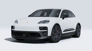 Exterior view of Macan GTS Electric showing the front and left side of the car