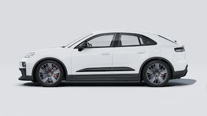Exterior view of Macan GTS Electric showing the left side of the car