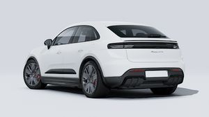 Exterior view of Macan GTS Electric showing the back and left side of the car