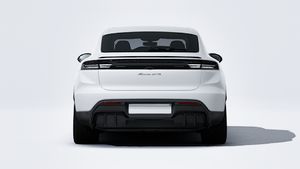 Exterior view of Macan GTS Electric showing the rear of the car