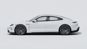 Exterior view of Taycan GTS showing the left side of the car