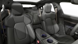 Interior view showing the front seats of Taycan Turbo S