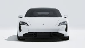 Exterior view of Taycan Turbo S showing the front of the car