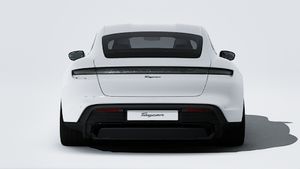 Exterior view of Taycan Black Edition showing the rear of the car