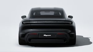 Exterior view of Taycan 4 Black Edition showing the rear of the car