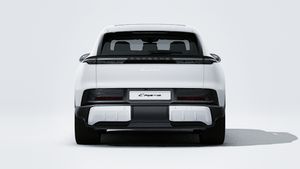 Exterior view of Cayenne S Electric showing the rear of the car