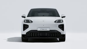 Exterior view of Cayenne Turbo Coupé Electric showing the front of the car