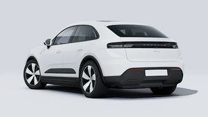 Exterior view of Macan showing the back and left side of the car