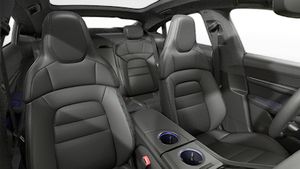 Interior view showing the front seats of Taycan 4