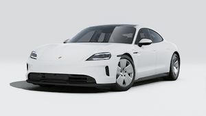Exterior view of Taycan 4 showing the front and left side of the car