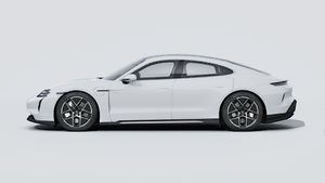 Exterior view of Taycan Turbo showing the left side of the car