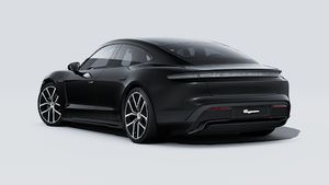 Exterior view of Taycan Black Edition showing the back and left side of the car