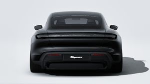 Exterior view of Taycan Black Edition showing the rear of the car