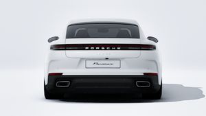 Exterior view of Panamera showing the rear of the car
