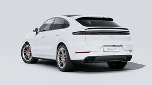 Exterior view of Cayenne Turbo E-Hybrid Coupé showing the back and left side of the car