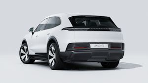 Exterior view of Cayenne Electric showing the back and left side of the car