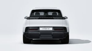 Exterior view of Cayenne Electric showing the rear of the car