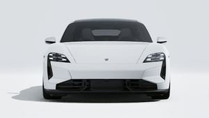 Exterior view of Taycan Turbo S showing the front of the car