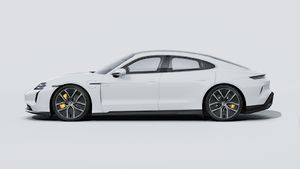 Exterior view of Taycan Turbo S showing the left side of the car