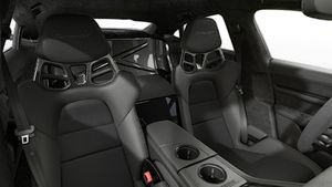 Interior view showing the front seats of Taycan Turbo GT with Weissach Package