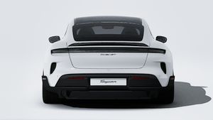 Exterior view of Taycan Turbo GT showing the rear of the car