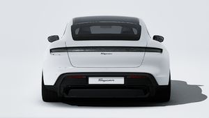 Exterior view of Taycan Black Edition showing the rear of the car