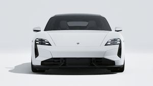 Exterior view of Taycan Turbo S showing the front of the car