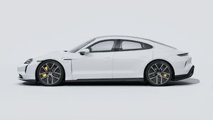 Exterior view of Taycan Turbo S showing the left side of the car