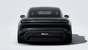 Exterior view of Taycan 4 Black Edition showing the rear of the car