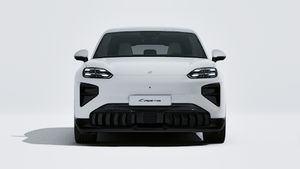 Exterior view of Cayenne Turbo Electric showing the front of the car