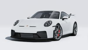 Išorinis 911 GT3 vaizdas, kuriame matomas automobilio priekis ir kairysis šonas