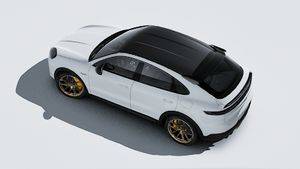 Außenansicht von Cayenne Turbo E-Hybrid Coupé mit GT-Paket von oben gesehen