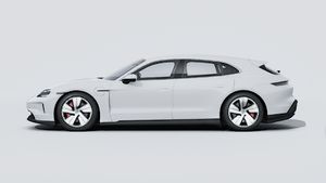 Vue extérieure de Taycan 4S Sport Turismo montrant le côté gauche de la voiture