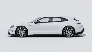 Die Außenansicht von Taycan 4S Sport Turismo Black Edition zeigt die linke Seite des Fahrzeugs