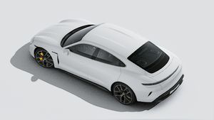Надворешен поглед на Taycan Turbo S гледан одозгора