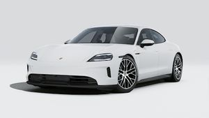 Exterior view of Taycan showing the front and left side of the car