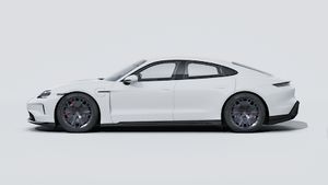 Exterior view of Taycan GTS showing the left side of the car