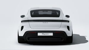 Exterior view of Taycan Turbo S showing the rear of the car