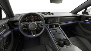 Interior view showing the steering wheel and dashboard of Panamera Turbo E-Hybrid